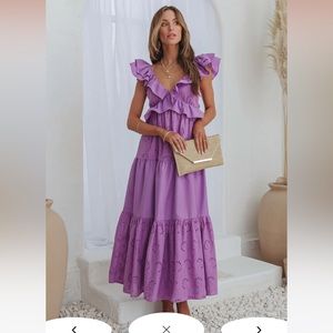 WORN ONCE - EYELET TIERED RUFFLE SLEEVE MAXI DRESS